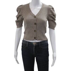 Gab Kate Unisex Cardigan Beige Striped V Neck Button Short Sleeve Size S